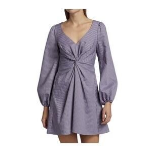 CINQ A SEPT Lilac Striped Glenn Twist Front Billowy Sleeves Mini Dress